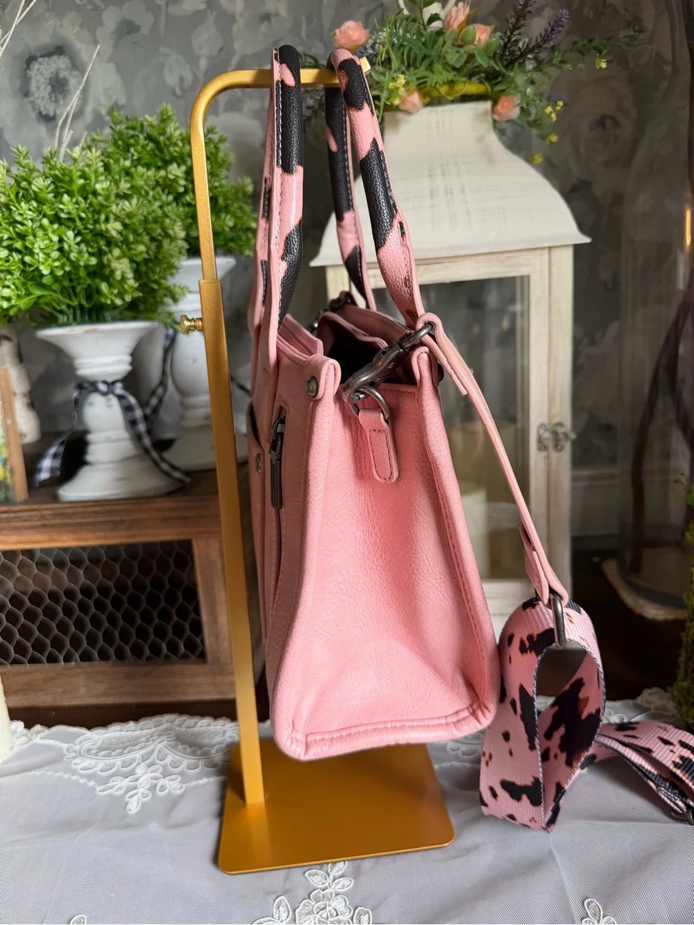 Wrangler Pink Black Brown Cowprint Medium Satchel handbag Purse